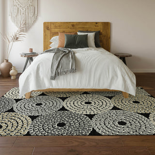 Piper Looms Mayfield Circles AMF882 Black Machine Washable Area Rug Lifestyle Image Feature