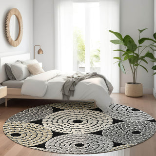 Piper Looms Mayfield Circles AMF882 Black Machine Washable Area Rug Round Lifestyle Image Feature