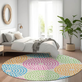 Piper Looms Mayfield Circles AMF882 Cream Machine Washable Area Rug Round Lifestyle Image Feature