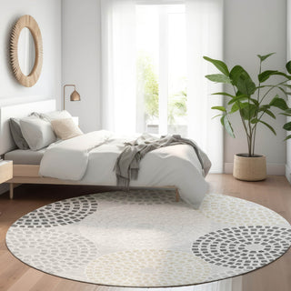 Piper Looms Mayfield Circles AMF882 Gray Machine Washable Area Rug Round Lifestyle Image Feature