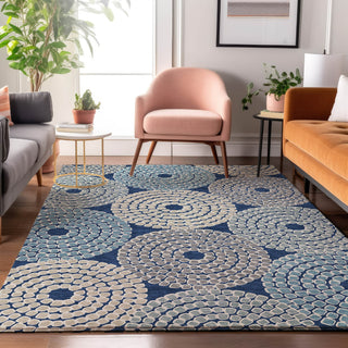 Piper Looms Mayfield Circles AMF882 Navy Machine Washable Area Rug Lifestyle Image Feature