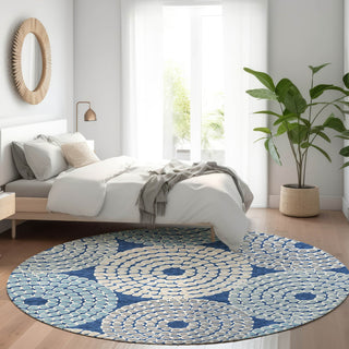 Piper Looms Mayfield Circles AMF882 Navy Machine Washable Area Rug Round Lifestyle Image Feature