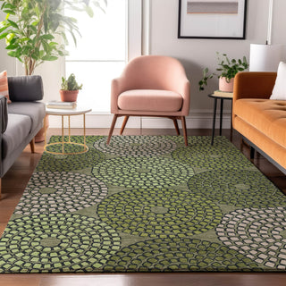 Piper Looms Mayfield Circles AMF882 Olive Machine Washable Area Rug Lifestyle Image Feature