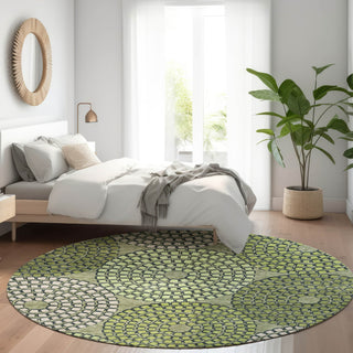 Piper Looms Mayfield Circles AMF882 Olive Machine Washable Area Rug Round Lifestyle Image Feature