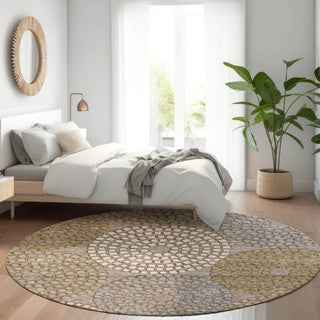 Piper Looms Mayfield Circles AMF882 Taupe Machine Washable Area Rug Round Lifestyle Image Feature
