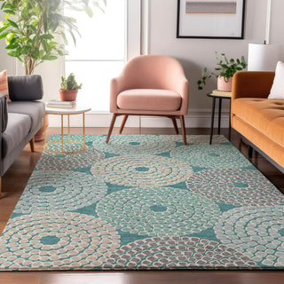Piper Looms Mayfield Circles AMF882 Teal Machine Washable Area Rug Lifestyle Image Feature