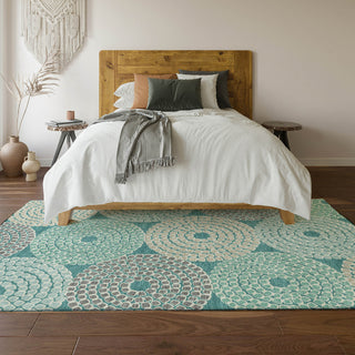 Piper Looms Mayfield Circles AMF882 Teal Machine Washable Area Rug Lifestyle Image Feature