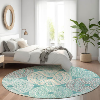 Piper Looms Mayfield Circles AMF882 Teal Machine Washable Area Rug Round Lifestyle Image Feature
