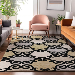 Piper Looms Mayfield Scrolls AMF883 Black Machine Washable Area Rug Lifestyle Image Feature