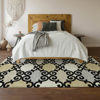 Piper Looms Mayfield Scrolls AMF883 Black Machine Washable Area Rug Lifestyle Image Feature