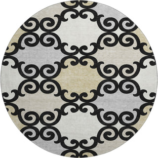 Piper Looms Mayfield Scrolls AMF883 Black Machine Washable Area Rug Round Main Image
