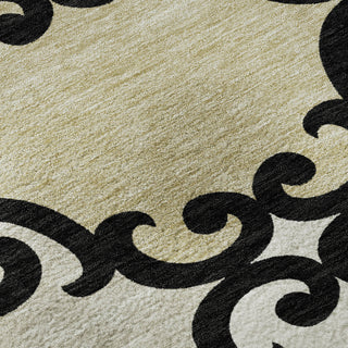 Piper Looms Mayfield Scrolls AMF883 Black Machine Washable Area Rug Swatch Image