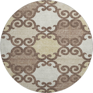 Piper Looms Mayfield Scrolls AMF883 Brown Machine Washable Area Rug Round Main Image