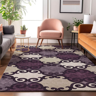 Piper Looms Mayfield Scrolls AMF883 Eggplant Machine Washable Area Rug Lifestyle Image Feature