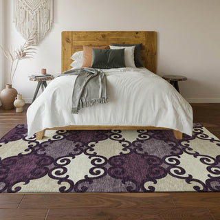 Piper Looms Mayfield Scrolls AMF883 Eggplant Machine Washable Area Rug Lifestyle Image Feature