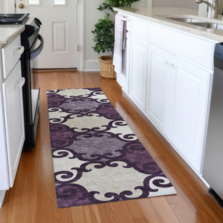 Piper Looms Mayfield Scrolls AMF883 Eggplant Machine Washable Area Rug Runner Lifestyle Image Feature
