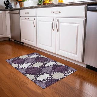Piper Looms Mayfield Scrolls AMF883 Eggplant Machine Washable Area Rug Scatter Lifestyle Image Feature