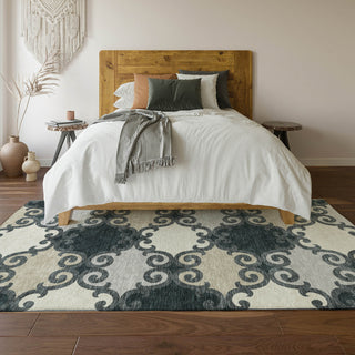Piper Looms Mayfield Scrolls AMF883 Gray Machine Washable Area Rug Lifestyle Image Feature