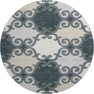 Piper Looms Mayfield Scrolls AMF883 Gray Machine Washable Area Rug Round Main Image