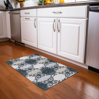 Piper Looms Mayfield Scrolls AMF883 Gray Machine Washable Area Rug Scatter Lifestyle Image Feature