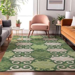 Piper Looms Mayfield Scrolls AMF883 Green Machine Washable Area Rug Lifestyle Image Feature