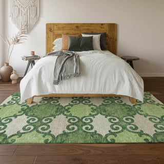 Piper Looms Mayfield Scrolls AMF883 Green Machine Washable Area Rug Lifestyle Image Feature