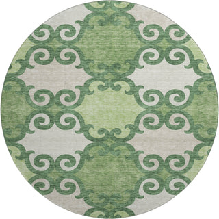 Piper Looms Mayfield Scrolls AMF883 Green Machine Washable Area Rug Round Main Image