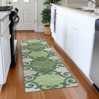 Piper Looms Mayfield Scrolls AMF883 Green Machine Washable Area Rug Runner Lifestyle Image Feature