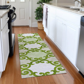 Piper Looms Mayfield Scrolls AMF883 Lime Machine Washable Area Rug Runner Lifestyle Image Feature