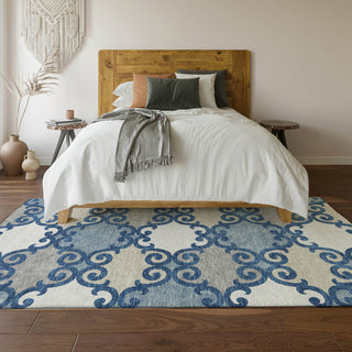 Piper Looms Mayfield Scrolls AMF883 Navy Machine Washable Area Rug Lifestyle Image Feature