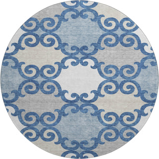 Piper Looms Mayfield Scrolls AMF883 Navy Machine Washable Area Rug Round Main Image
