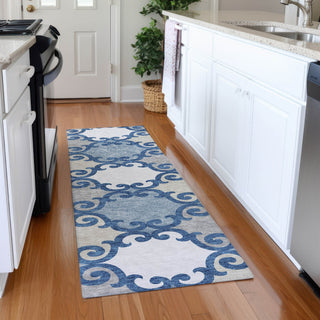 Piper Looms Mayfield Scrolls AMF883 Navy Machine Washable Area Rug Runner Lifestyle Image Feature
