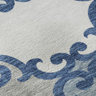 Piper Looms Mayfield Scrolls AMF883 Navy Machine Washable Area Rug Swatch Image
