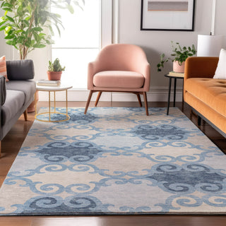 Piper Looms Mayfield Scrolls AMF883 Sky Machine Washable Area Rug Lifestyle Image Feature