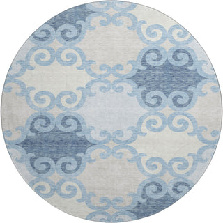 Piper Looms Mayfield Scrolls AMF883 Sky Machine Washable Area Rug Round Main Image