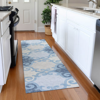 Piper Looms Mayfield Scrolls AMF883 Sky Machine Washable Area Rug Runner Lifestyle Image Feature