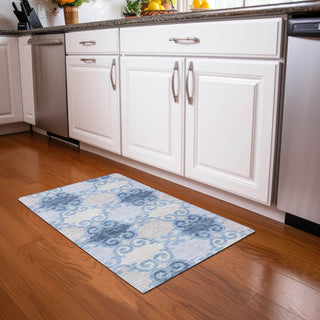 Piper Looms Mayfield Scrolls AMF883 Sky Machine Washable Area Rug Scatter Lifestyle Image Feature