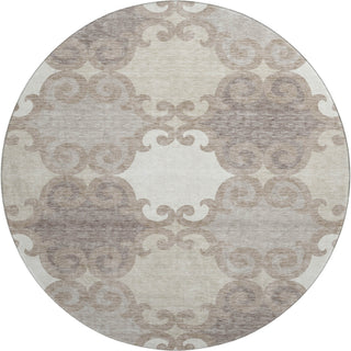 Piper Looms Mayfield Scrolls AMF883 Taupe Machine Washable Area Rug Round Main Image