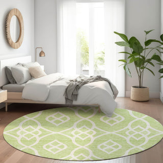 Piper Looms Mayfield Scrolls AMF884 Aloe Machine Washable Area Rug Round Lifestyle Image Feature