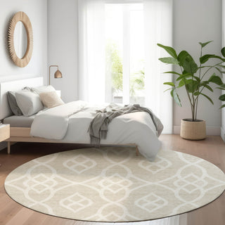 Piper Looms Mayfield Scrolls AMF884 Beige Machine Washable Area Rug Round Lifestyle Image Feature