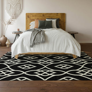 Piper Looms Mayfield Scrolls AMF884 Black Machine Washable Area Rug Lifestyle Image Feature