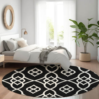 Piper Looms Mayfield Scrolls AMF884 Black Machine Washable Area Rug Round Lifestyle Image Feature