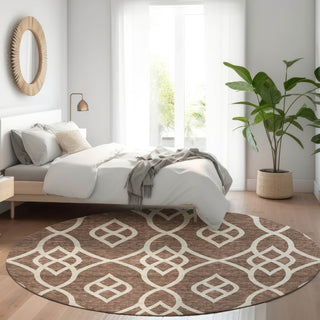 Piper Looms Mayfield Scrolls AMF884 Chocolate Machine Washable Area Rug Round Lifestyle Image Feature