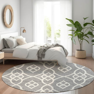 Piper Looms Mayfield Scrolls AMF884 Gray Machine Washable Area Rug Round Lifestyle Image Feature