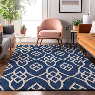 Piper Looms Mayfield Scrolls AMF884 Navy Machine Washable Area Rug Lifestyle Image Feature