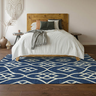 Piper Looms Mayfield Scrolls AMF884 Navy Machine Washable Area Rug Lifestyle Image Feature