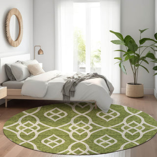 Piper Looms Mayfield Scrolls AMF884 Olive Machine Washable Area Rug Round Lifestyle Image Feature