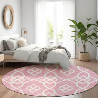 Piper Looms Mayfield Scrolls AMF884 Pink Machine Washable Area Rug Round Lifestyle Image Feature