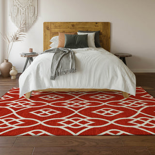 Piper Looms Mayfield Scrolls AMF884 Red Machine Washable Area Rug Lifestyle Image Feature