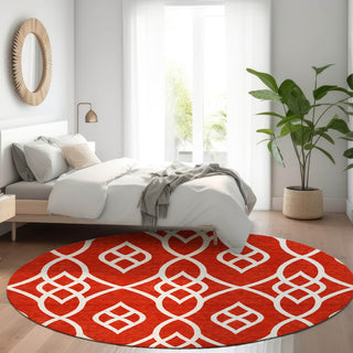 Piper Looms Mayfield Scrolls AMF884 Red Machine Washable Area Rug Round Lifestyle Image Feature